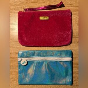 Ipsy Fuzzy Red and Iridescent Blue Pouches
